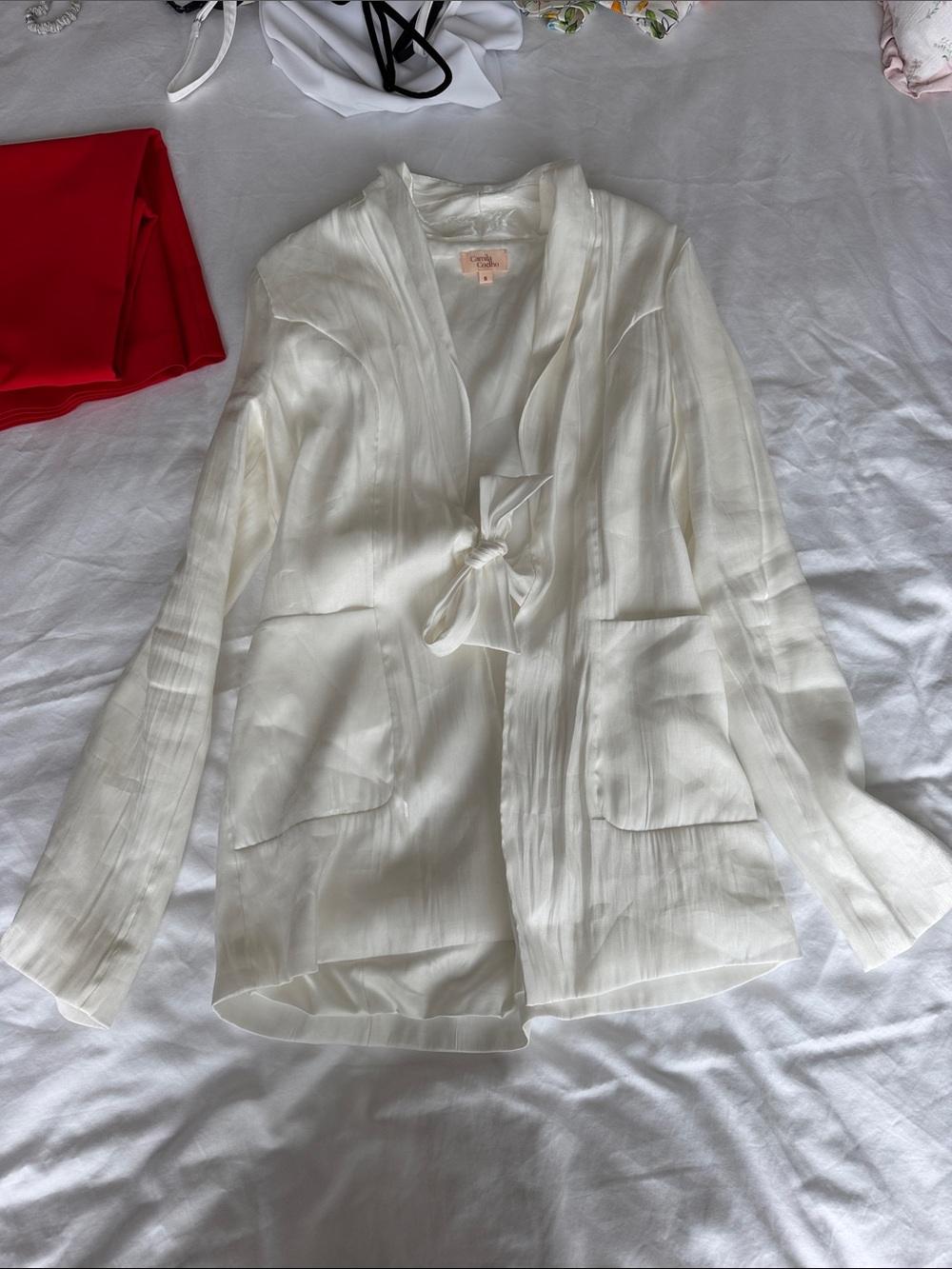Camila Coelho Cream Tie-Front Blazer